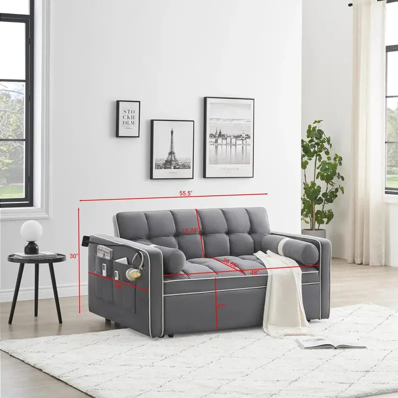 Grey 3-in-1 Sleeper Sofa Couch Bed – Compact Apartment-Friendly Design