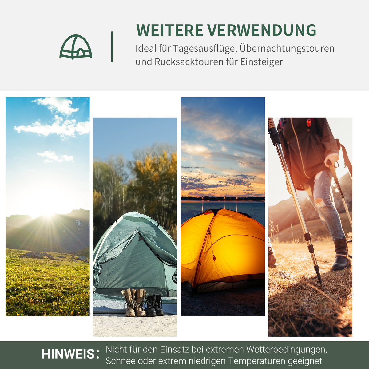 Outsunny Campingzelt für 2-3 Personen Glasfaser Tür mit Reißverschluss Meshfenster inkl. Transporttasche Kuppelzelt 190T Kunstleder2000mm Glasfaser Grau