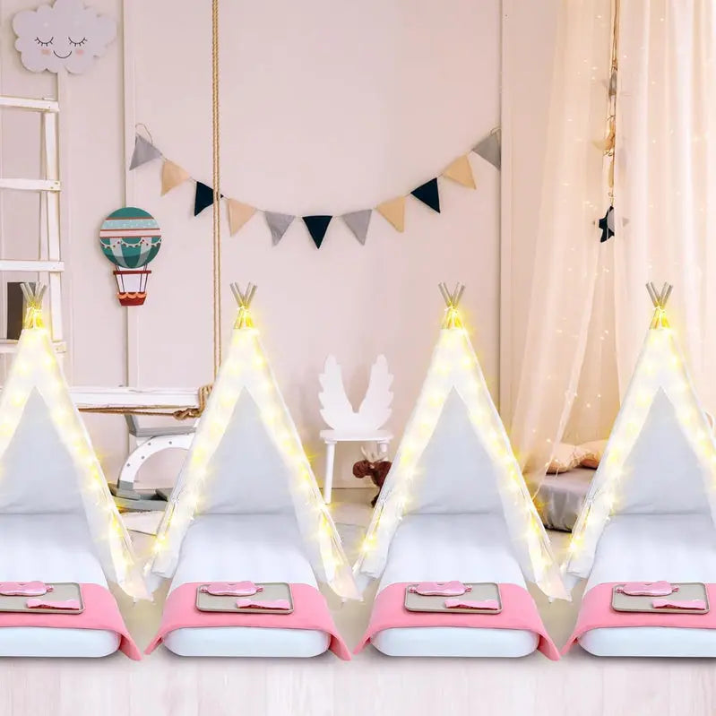 Windyun 8-Piece Kids Teepee Tent Set – Portable White Play Tent for Sleepovers, Parties & Indoor Camping