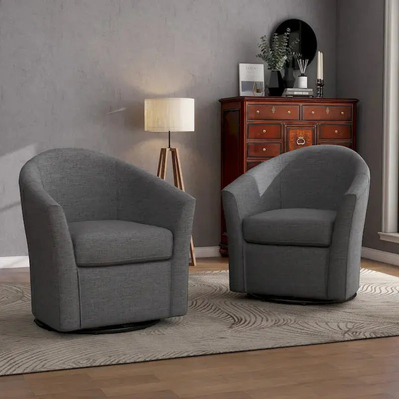 Set of 2 Modern Swivel Barrel Accent Chairs – Upholstered Living Room Seating
