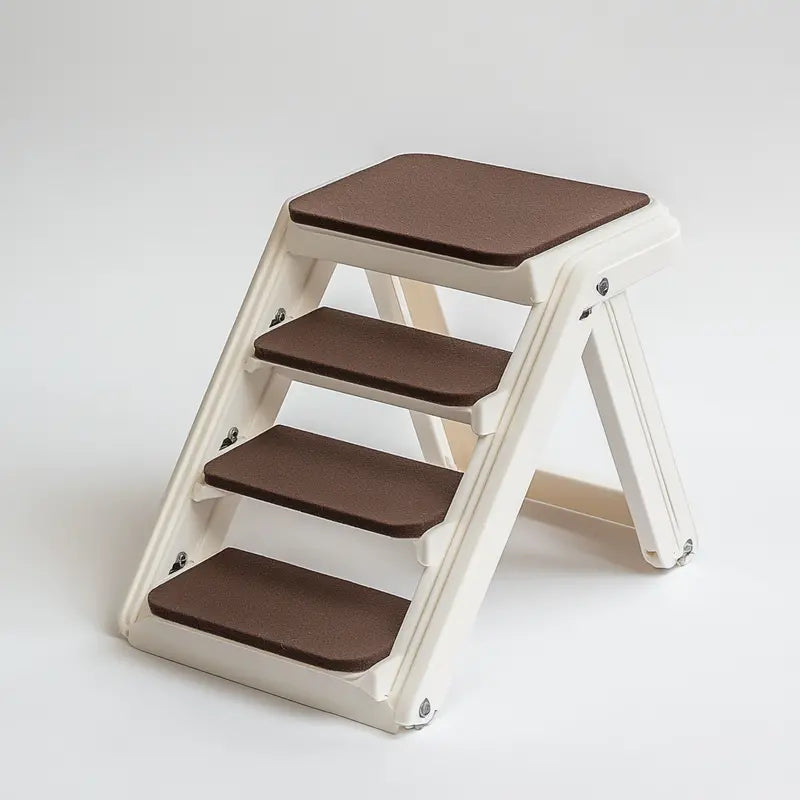 Varyx Foldable Pet Stairs for Beds – Lightweight Dog Steps with Non-Slip Felt Treads & Safety Rails (120 lb Capacity, Cream)