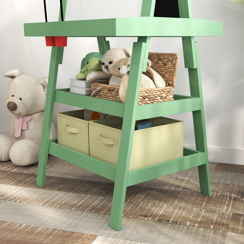 AIYAPLAY Kinder-Malereiständer 3-in-1 mit magnetischer weißer Tafel, Kreidetafel, Papierrolle, 2 Körben, 3-6 Jahre, grün