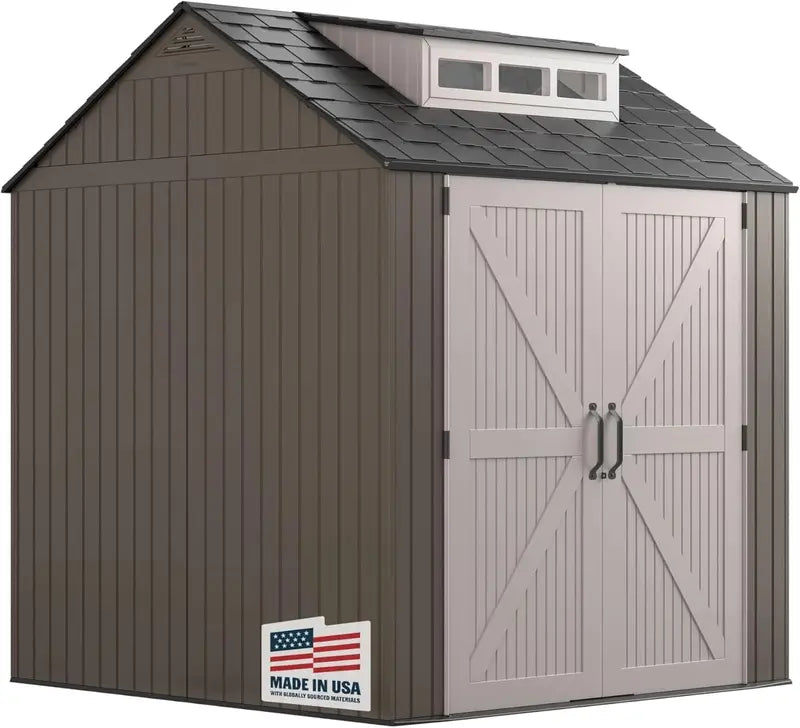 Rubbermaid Weather-Resistant Garden Shed – 2.13m x 2.13m with Floor, Grey Finish