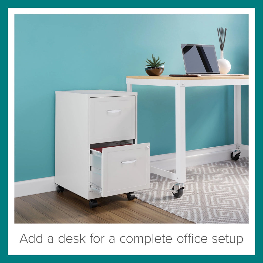 Space Solutions 18" Deep 2 Drawer Mobile Letter Width Vertical File Cabinet, White