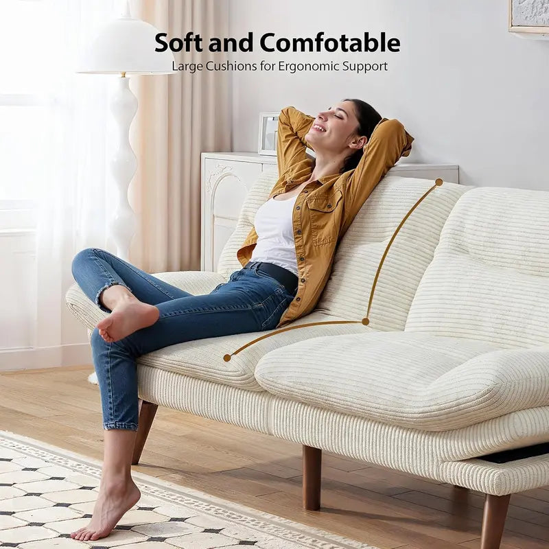 Pipishell Corduroy Futon Sofa – 66-Inch Adjustable Recliner for Small Rooms, Offices, or Play Areas