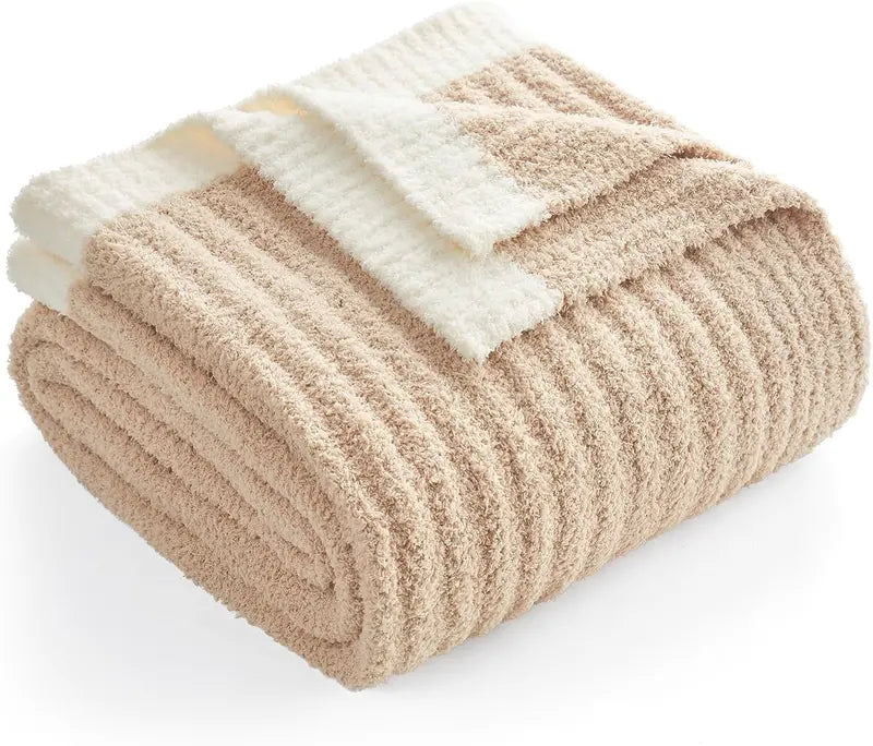 Reversible Ribbed Knit Throw Blanket – Soft Dual-Texture Sofa & Bed Cover