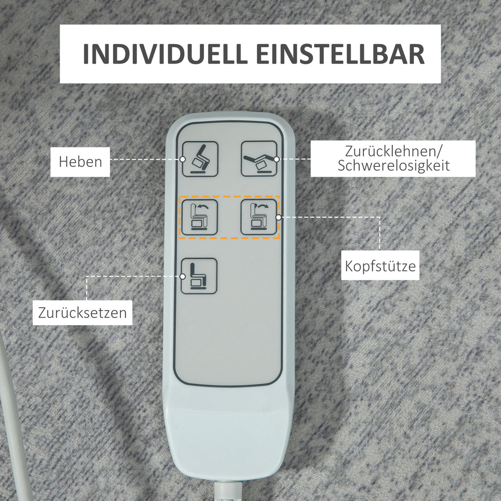 HOMCOM Aufstehsessel, Relaxsessel, mit Liegefunktion, Fernbedienung, Samtoptik, grau, 92 x 93 x 105 cm
