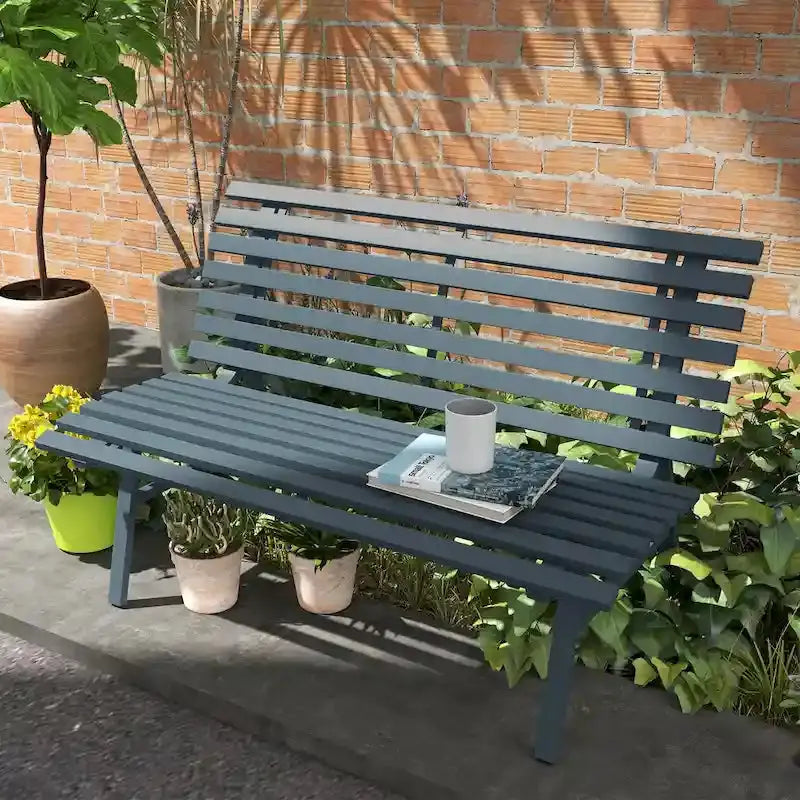 Outsunny 48.5-Inch Aluminum Garden Bench – Lightweight, Slatted Patio Seating for Outdoor Spaces
