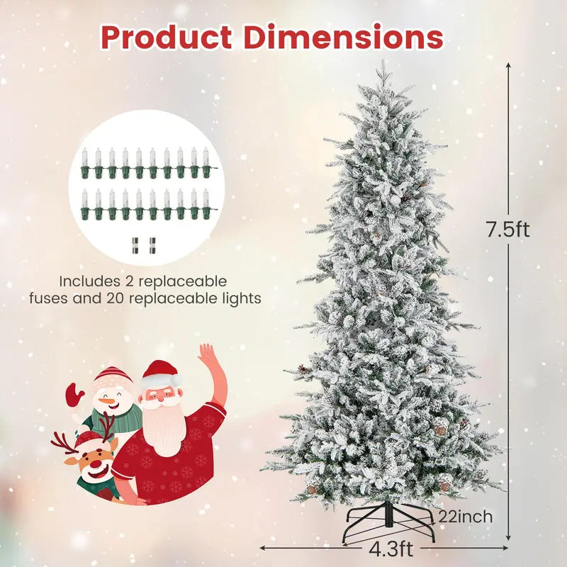 Pre-Lit Flocked Christmas Tree with Traditional Warm-White Incandescent Bulbs