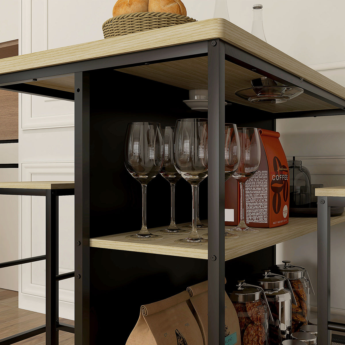 HOMCOM Bar-Set, 2 Barstühle & 1 Bartisch, fleckenresistent, stabil, Stahlrahmen, Schwarz/Eiche