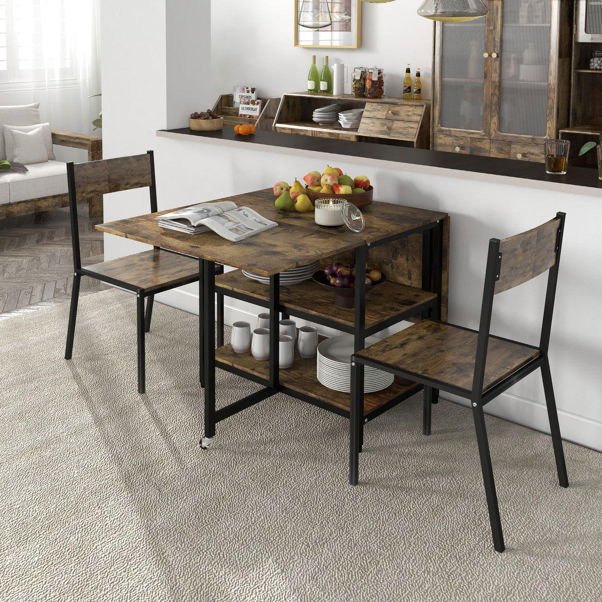 HOMCOM Esstisch Klapptisch klappbarer Esstisch, Industriedesign, 140 cm x 80 cm x 75 cm, Braun + Schwarz