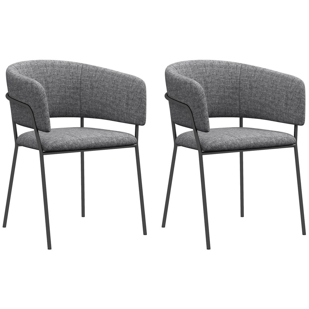 HOMCOM 2er Set Esszimmerstühle mit Stahlbeinen, gepolsterter Sitzfläche aus Leinenstoff, grau