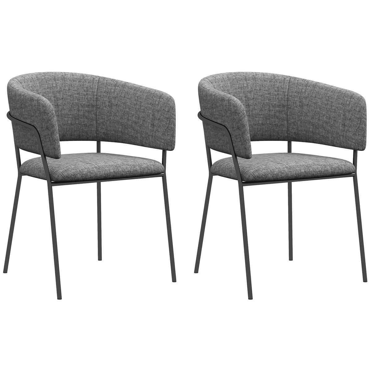 HOMCOM 2er Set Esszimmerstühle mit Stahlbeinen, gepolsterter Sitzfläche aus Leinenstoff, grau