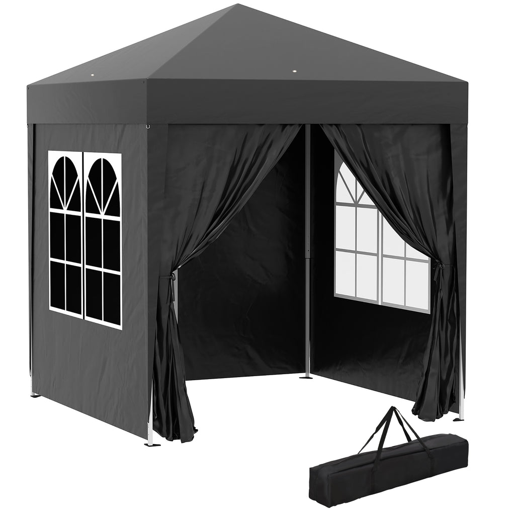 Outsunny Faltpavillon, Bierzelt, 4 abnehmbare Seitenwände, 2 Fenster, Metallrahmen, 2 x 2m, Schwarz