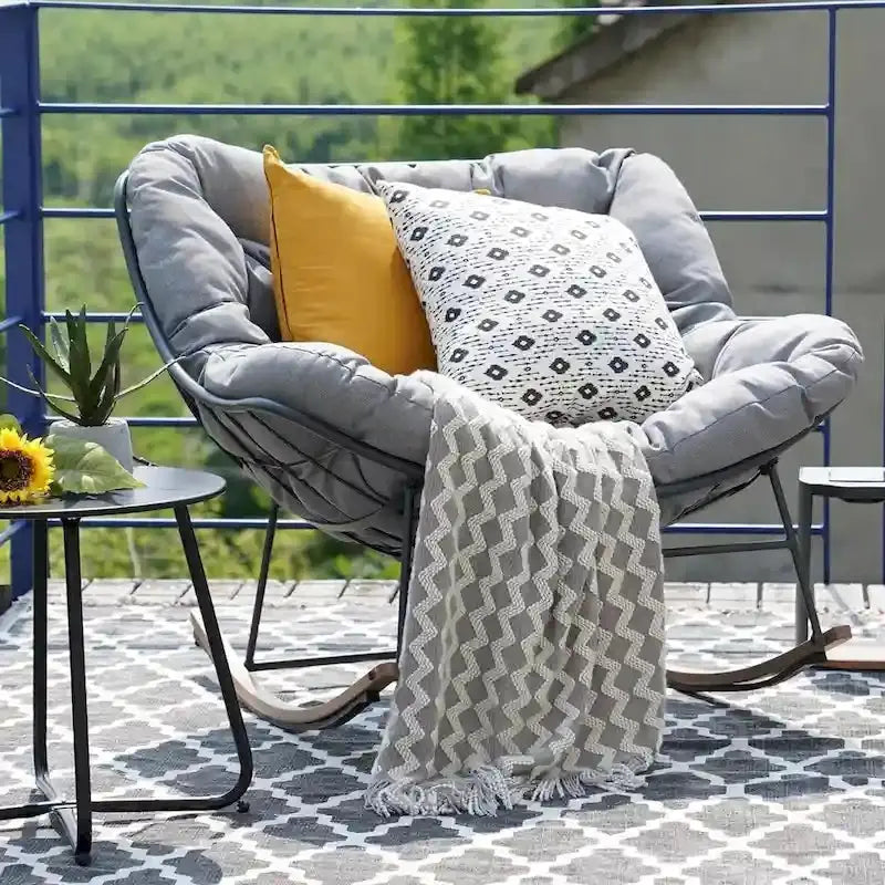 Oversized Outdoor Rocking Egg Chair – Indoor/Outdoor Lounge with Cushioned Upholstery