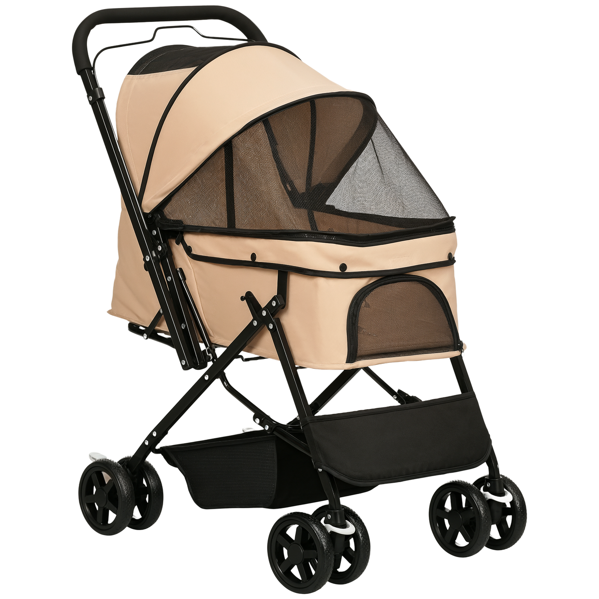PawHut Hundewagen Hundebuggy klappbar, 1 Korb, 2 Bremsen, inkl. Sicherheitsleine, Hellbraun