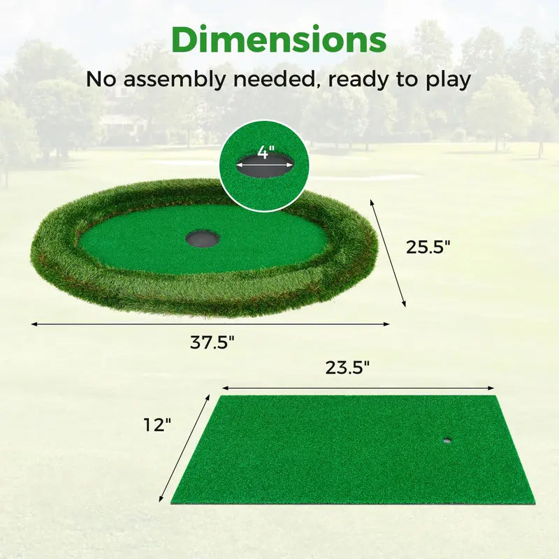 Oval Floating Pool Golf Green – Chipping Mat Kit with Hitting Surface, Balls, Flag & Tee (37.5″ x 25.5″)