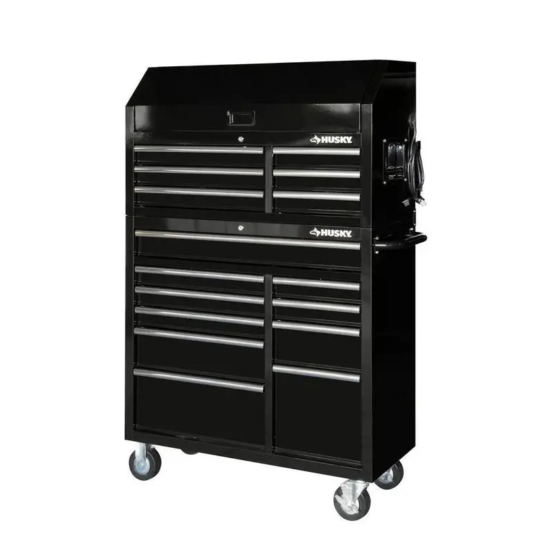 Professional 41-Inch Tool Chest with Cabinet – Gloss Black 16-Drawer Workshop Storage Solution
