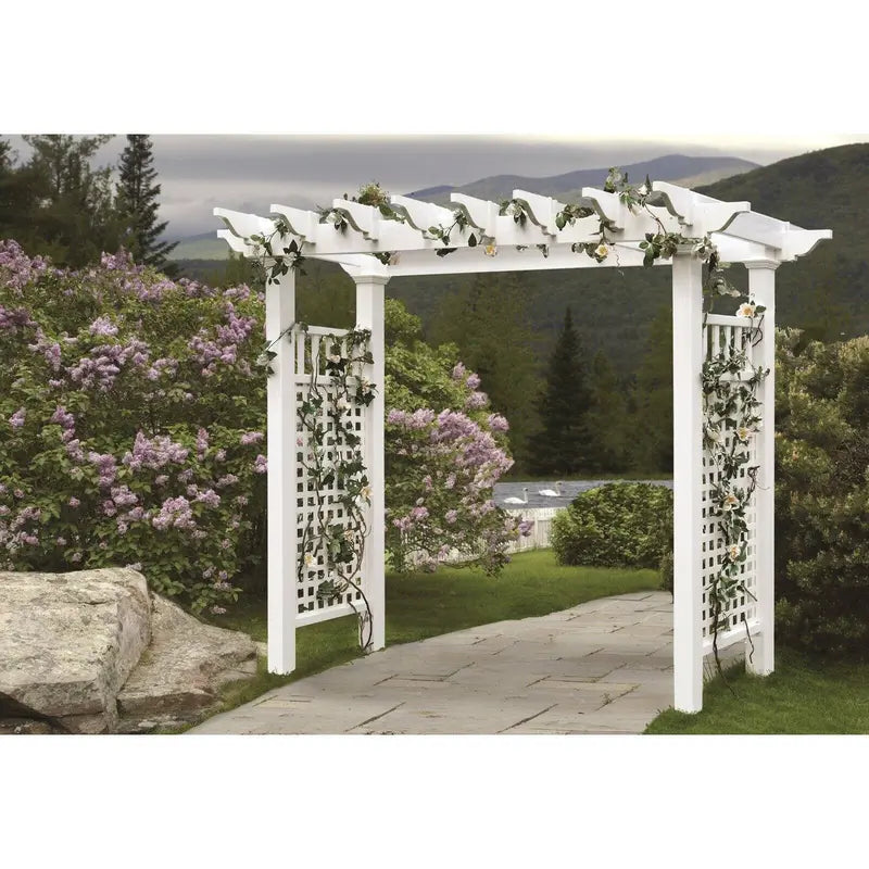 Vita Fairfield Grande Vinyl Arbor, White – 88″x32″x86.5″, Durable & Easy to Maintain, Ideal for Climbing Plants