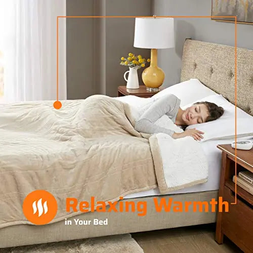 Sherpa Soft Dual Control Electric Blanket King Size, Heating Blankets | Washable