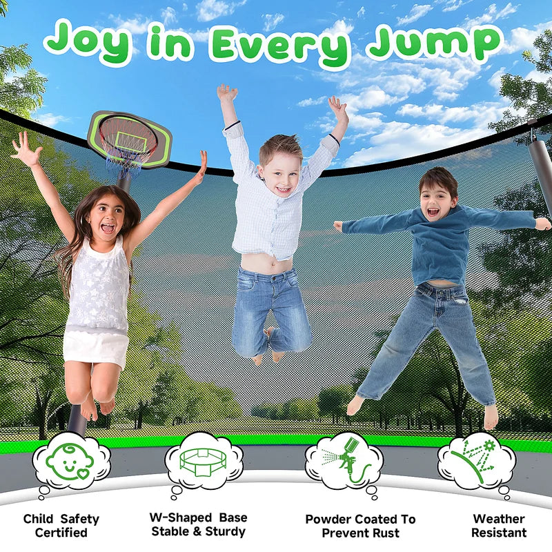 16FT Trampoline for 8 - 9 Kids Adults with Basketball Hoop, Enclosure, Light, Sprinkler, Socks, 2000 lb Outdoor Round Heavy Duty Recreational Backyard Trampoline