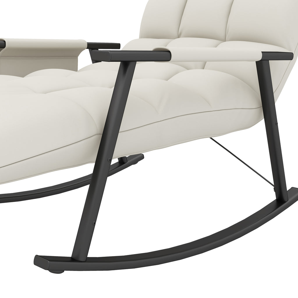 HOMCOM Schaukelstuhl, Stillstuhl Fußstütze und Rückenlehne verstellbar Kapazität 120 kg 60 x 134 x 70 cm Creme