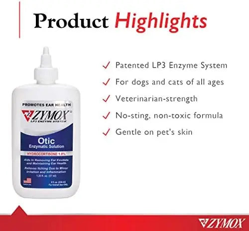 Zymox 1% Hydrocortisone Otic Solution for Dogs & Cats – 8oz Ear Infection Relief