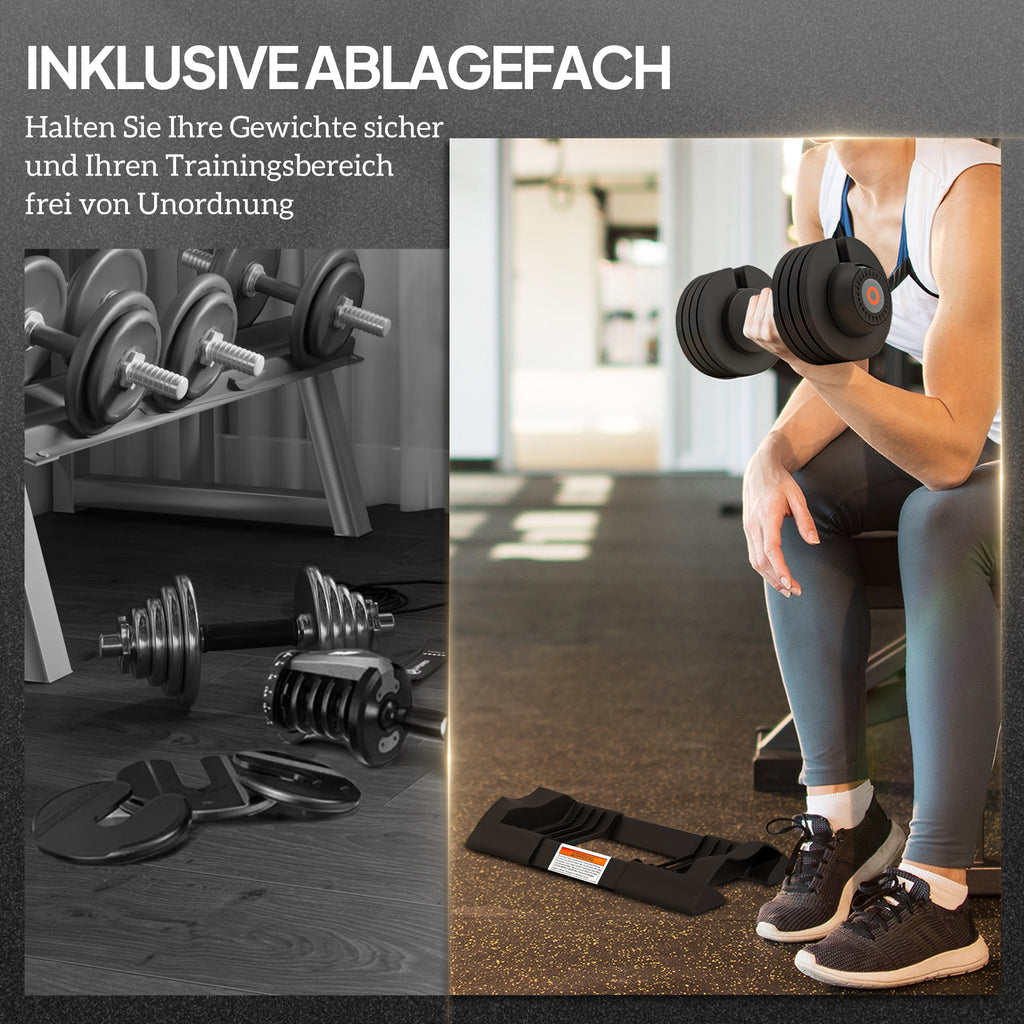 SPORTNOW Verstellbare Einzel-Hantel, 6/11/16/20 kg Kurzhantel mit Ablagefach, mit rutschfesten Griffen, Schwarz