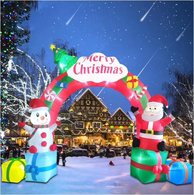 ZXSWONLY 12.5FT Christmas Inflatable Archway with Santa & Snowman, LED Lit, Weather Resistant Polyester for Indoor/Outdoor Holiday Decor