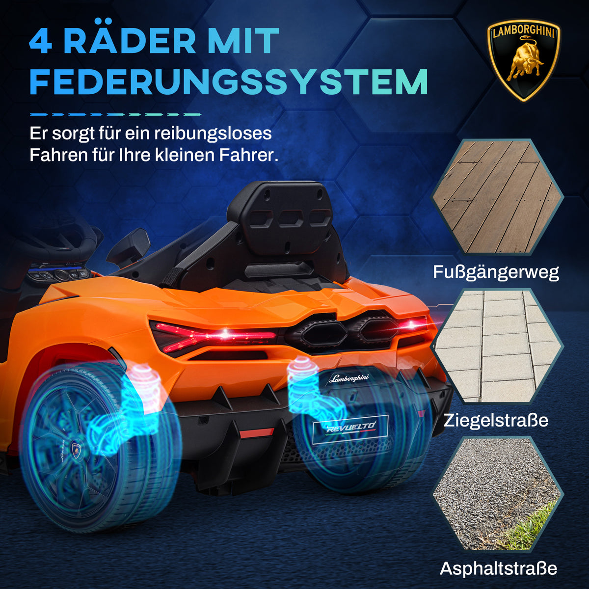 AIYAPLAY Elektroauto für Kinder von 3-5 Jahren, sanfter Antrieb, fernsteuerbar, mit Hupe, Kunststoff und Metall, Orange
