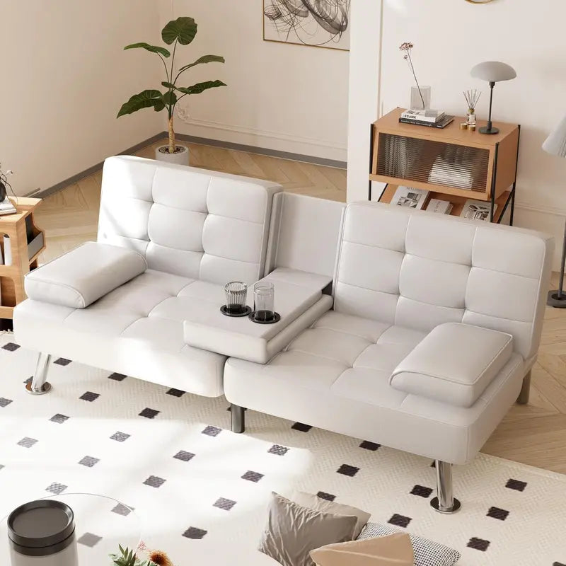 Shahoo Convertible Futon Sofa Bed – Faux Leather Folding Sleeper Couch for Living Rooms
