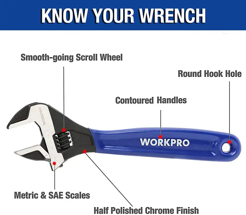 WORKPRO Adjustable Wrench Set – 2-Piece Professional Tool Kit for Home, Garage & Workshop Use