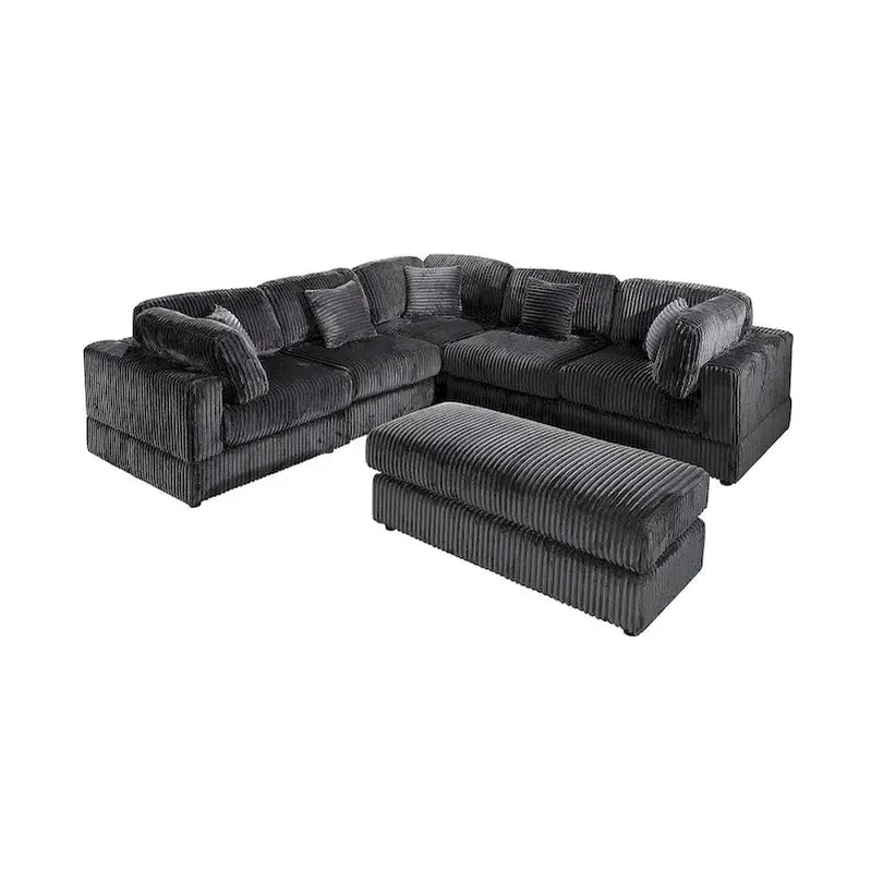 Modular L-Shaped Corduroy Sectional Sofa – 6-Piece DIY Configurable Upholstered Set