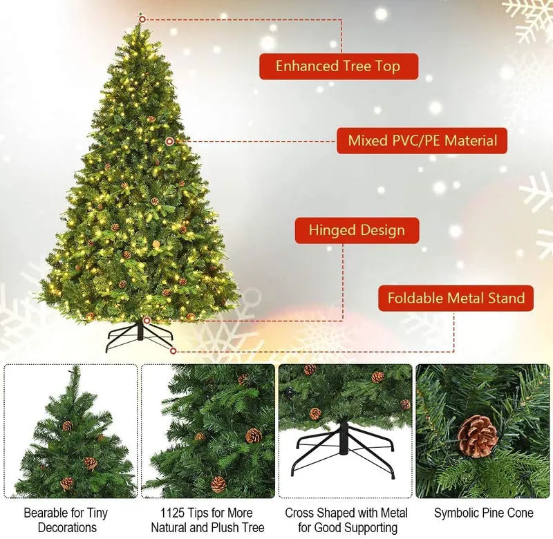 Premium Hinged Pre-Lit Spruce Christmas Tree – 540 Warm White LED Lights Included