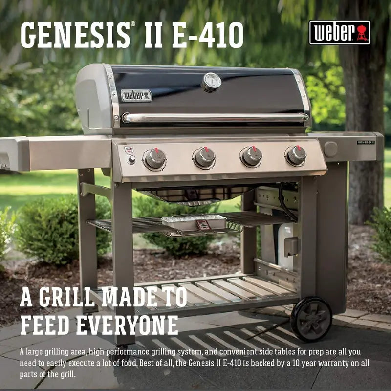 Weber Genesis II E-410 Natural Gas Grill – 4-Burner, Black Frame, Hookup-Ready Home Grilling System