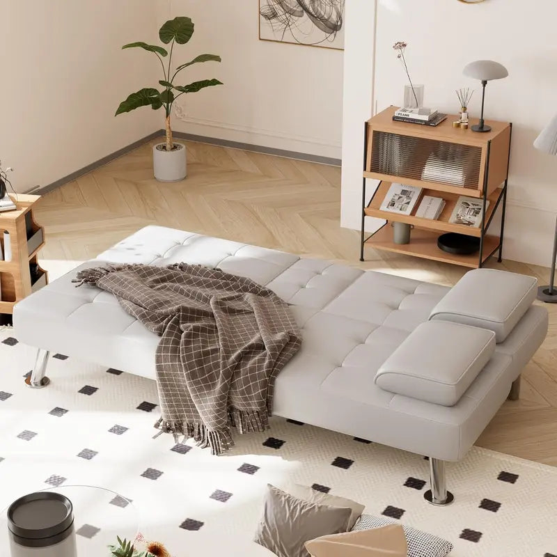 Shahoo Convertible Futon Sofa Bed – Faux Leather Folding Sleeper Couch for Living Rooms