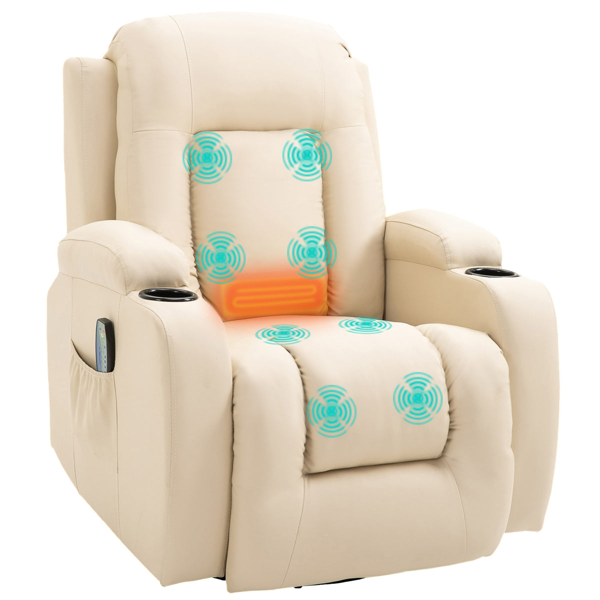 HOMCOM Massagesessel, Relaxsessel, Wippfunktion, 8 Vibrationspunkte, inkl. Fernbedienung, Creme