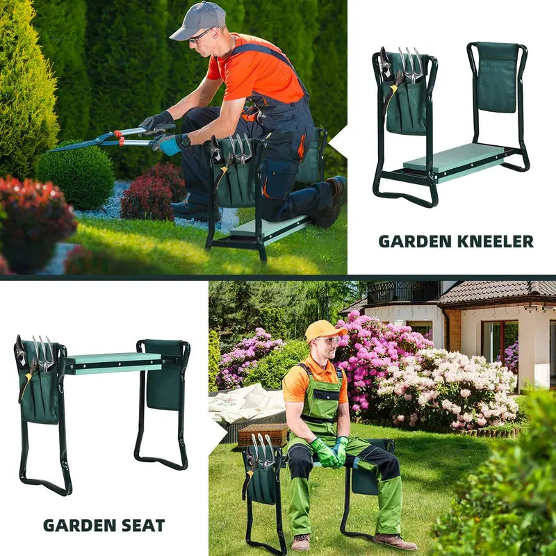 Portable Garden Kneeler & Seat – Foldable Stool with EVA Foam Cushion and Dual Tool Pouches