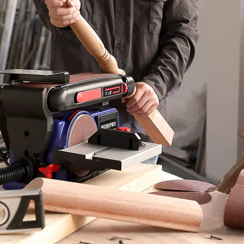 WORKPRO 4″ x 36″ Belt & 6″ Disc Sander Combo – Cast Iron Base with 6 Sanding Belts for Woodworking
