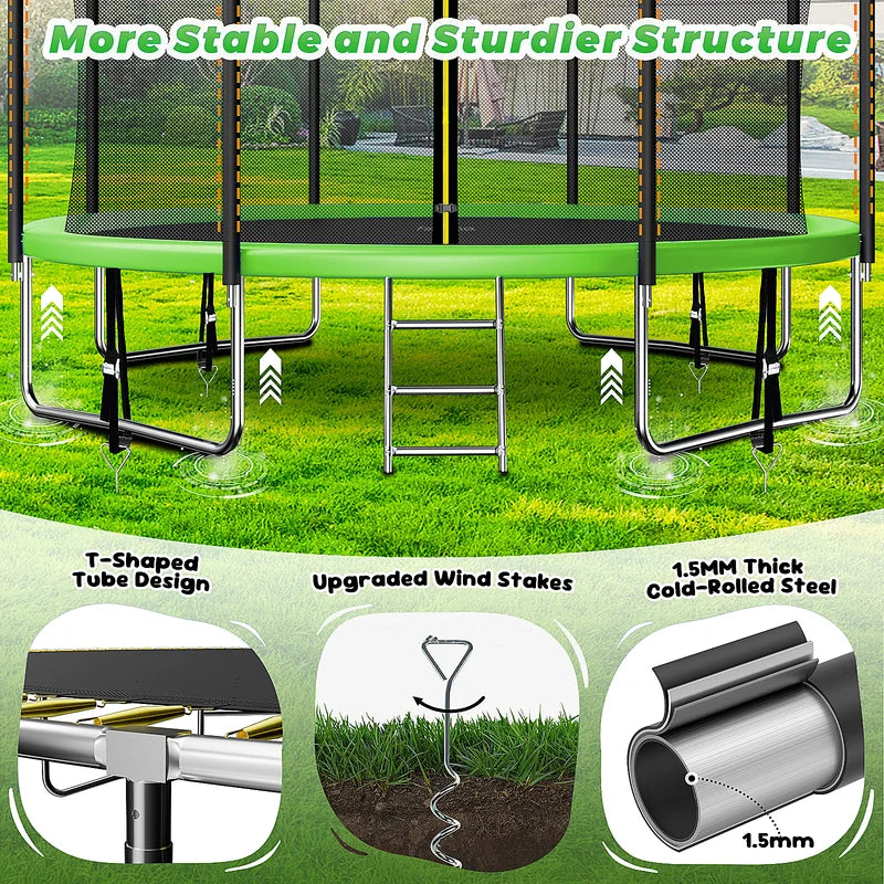 16FT Trampoline for 8 - 9 Kids Adults with Basketball Hoop, Enclosure, Light, Sprinkler, Socks, 2000 lb Outdoor Round Heavy Duty Recreational Backyard Trampoline