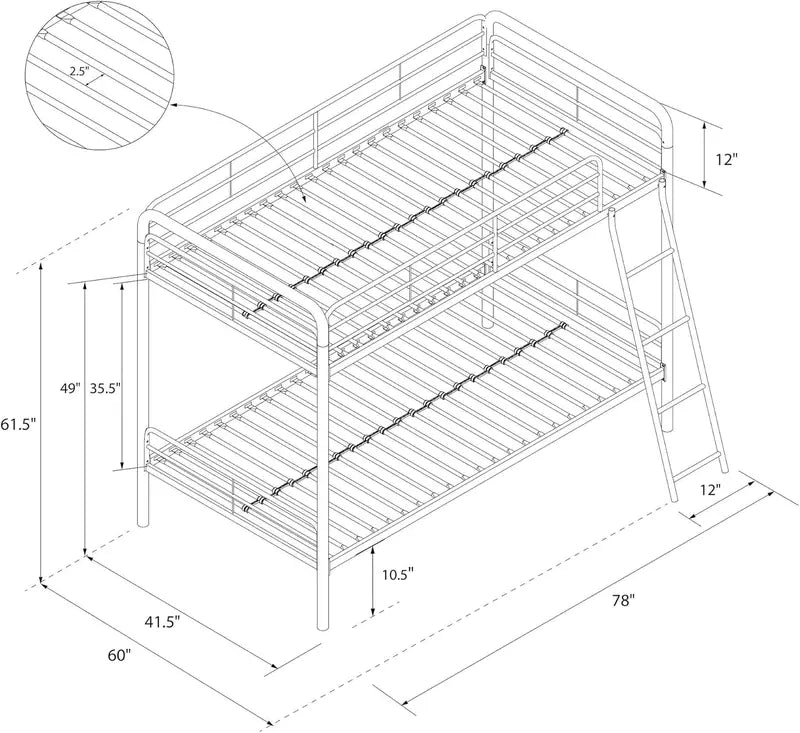 Off-White Twin-Over-Full Metal Bunk Bed – Space-Saving Dorm or Kids' Room Solution by DHP Dusty