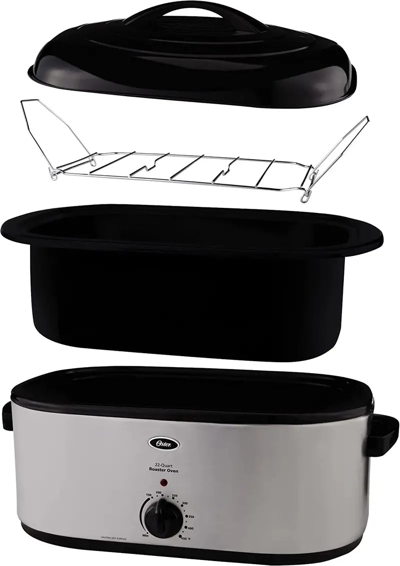 Oster 22-Quart Stainless Steel Roaster Oven – Adjustable Temperature Control, Removable Rack & Even Heat Distribution