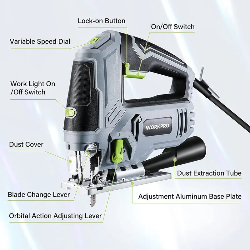 WORKPRO 6.5-Amp Corded Jigsaw – 850W Variable-Speed Electric Jig Saw with Tool Kit