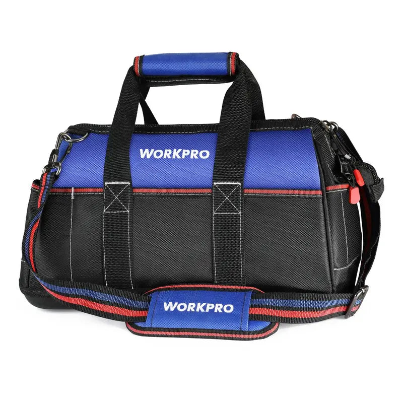 WORKPRO 16-Inch Heavy-Duty Wide-Mouth Tool Bag – Waterproof Molded Base & Adjustable Shoulder Strap