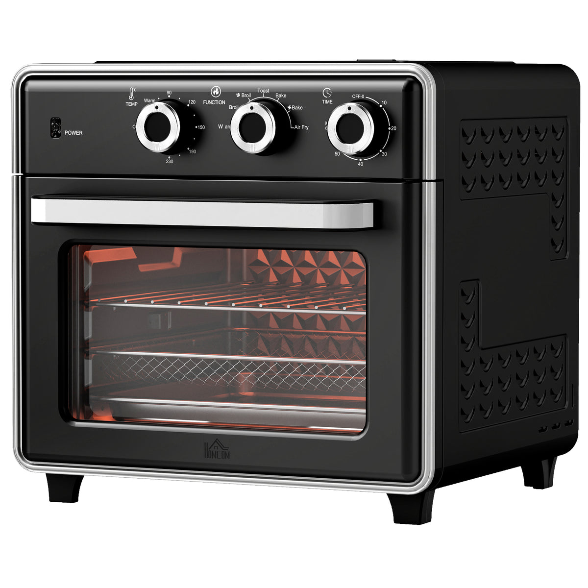 HOMCOM Minibackofen, 20L, 5 Funktionen, 360° Heißluft, Grillrost, Krümelblech, Schwarz