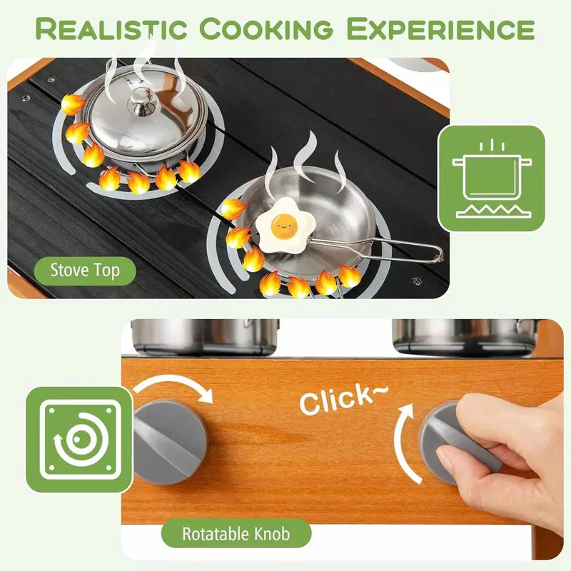 OLAKIDS Outdoor Mud Kitchen Playset – Rolling Wooden Kids' Cooking Station with Removable Sink, Accessories, and All-Terrain Wheels for Ages 3+