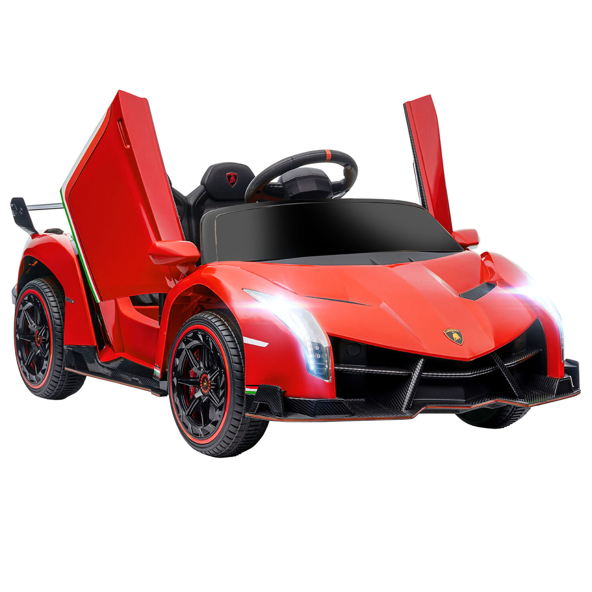 HOMCOM Elektroauto Lamborghini Veneno 12V Lizenz für Kinder mit Flügeltüren Fernbedienung Musik Rot