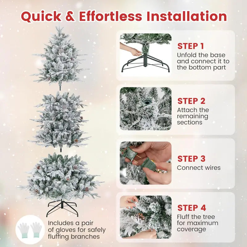 Pre-Lit Flocked Christmas Tree with Traditional Warm-White Incandescent Bulbs