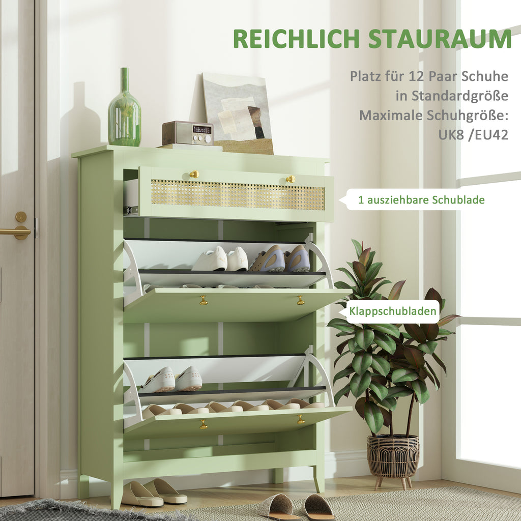 HOMCOM Schuhschrank für 12 Paar Schuhe, mit 1 ausziehbaren Schublade, 2 Flip-Schubladen, Schuhkommode, 88 x 30 x 120 cm, Grün