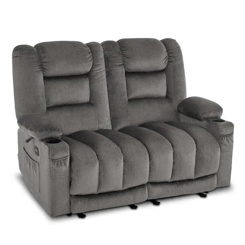 MCombo Heated & Massaging Power Reclining Loveseat – Fabric PR648 Dual-Function Sofa